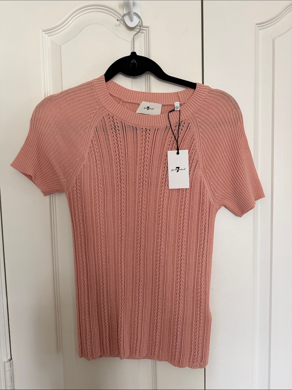 7 For All Mankind Pink Short-Sleeve Knit Top